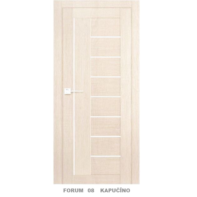 FORUM 08 Ekofinierētas durvis 60x200x3.4 cm (ar kārbu 65x203) ar stiklu(Kapučīno)